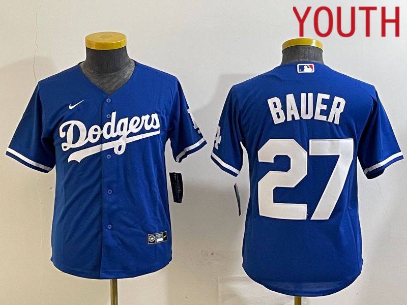 Youth Los Angeles Dodgers #27 Bauer Blue Game 2024 Nike MLB Jersey style 1->youth mlb jersey->Youth Jersey